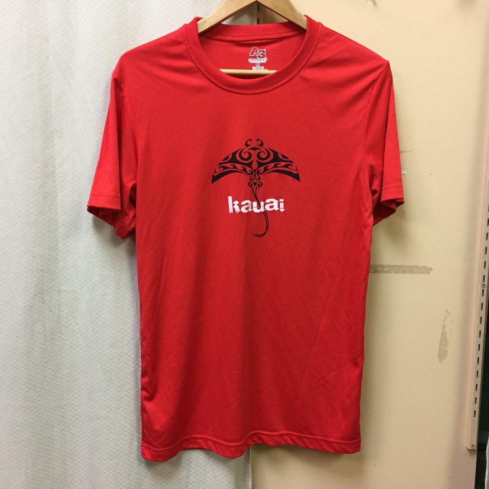 A S Cool Wear Kauai Sacred Waters Wai Kapu Activewear Red Shirt Medium Mens